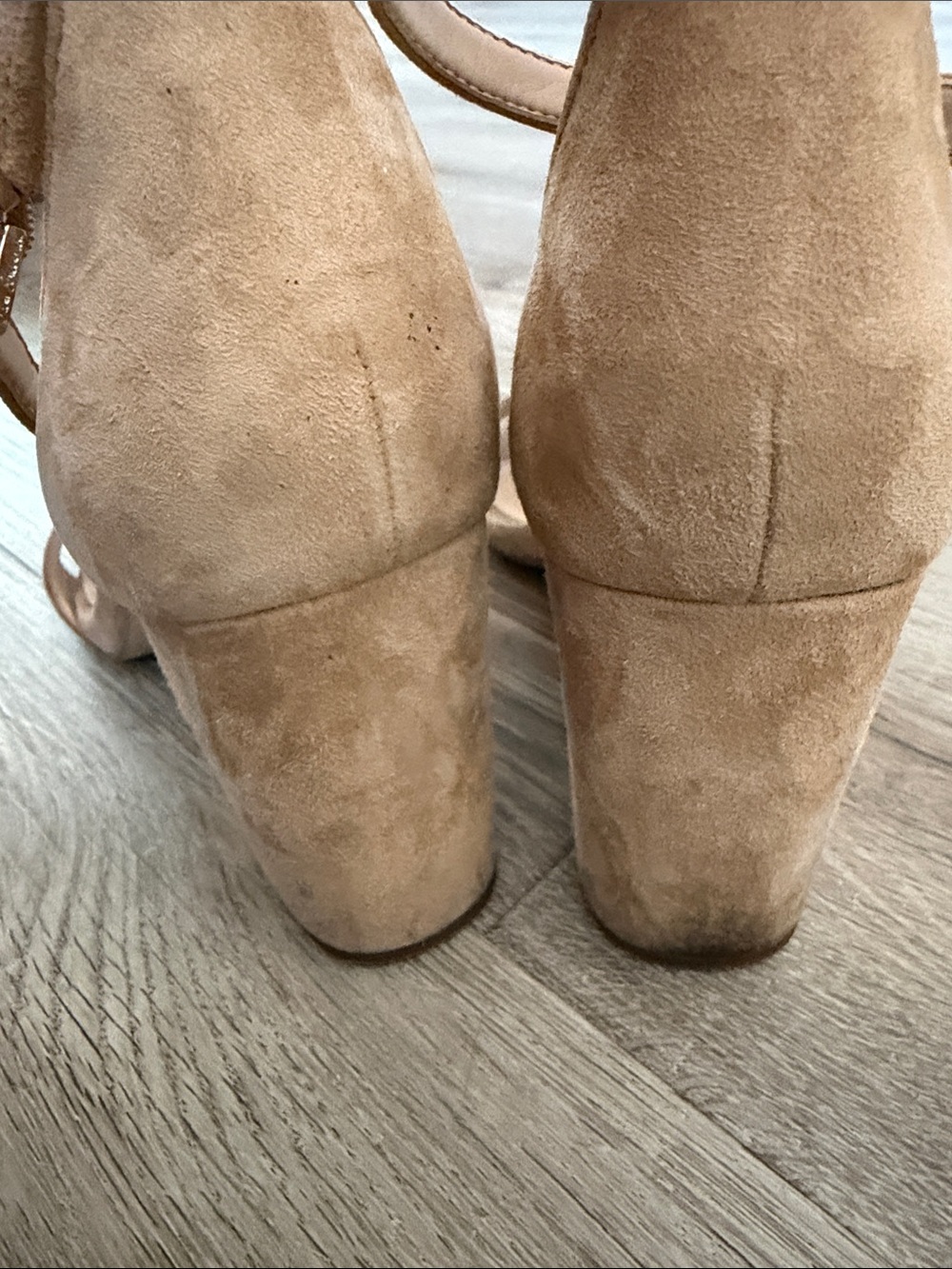 Sam Edelman Tan Suede Scalloped Ankle-Strap Block Heels - Picture 3 of 8
